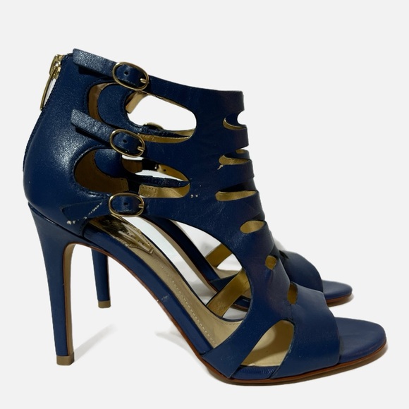 Marc Fisher Blue Strappy Cutout High Heel Sandals Size 6.5 Zip Back Stiletto - Picture 1 of 7